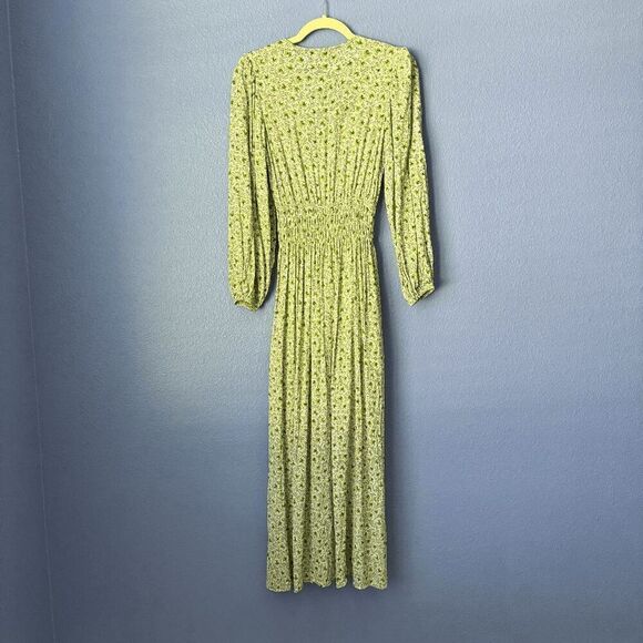 Women's Dress Forum Green Multi Pattern Small Maxi V Neck Long Sleeve Leg Slit - Picture 10 of 11